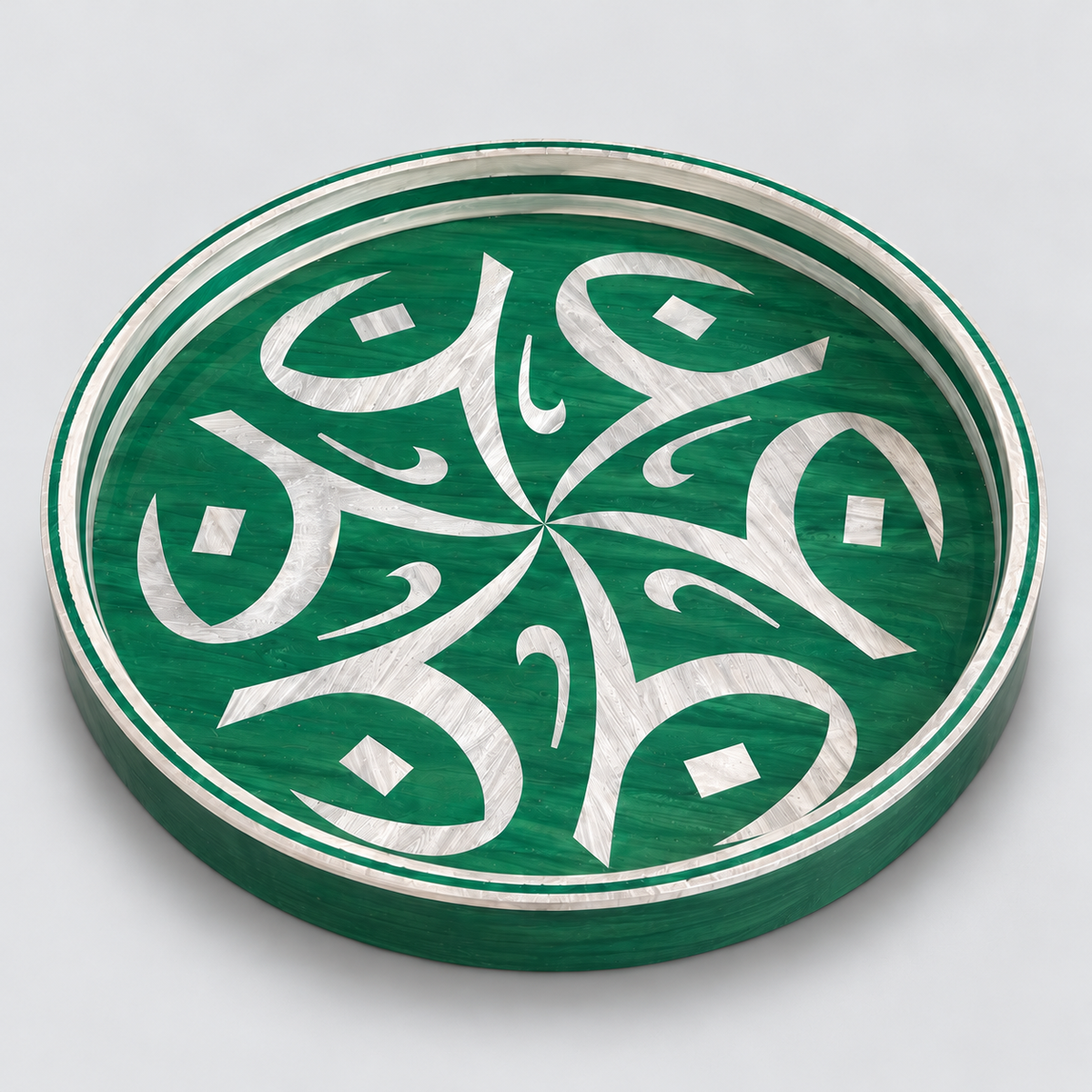 Round Wooden Serving Tray with Mother-of-Pearl Effect