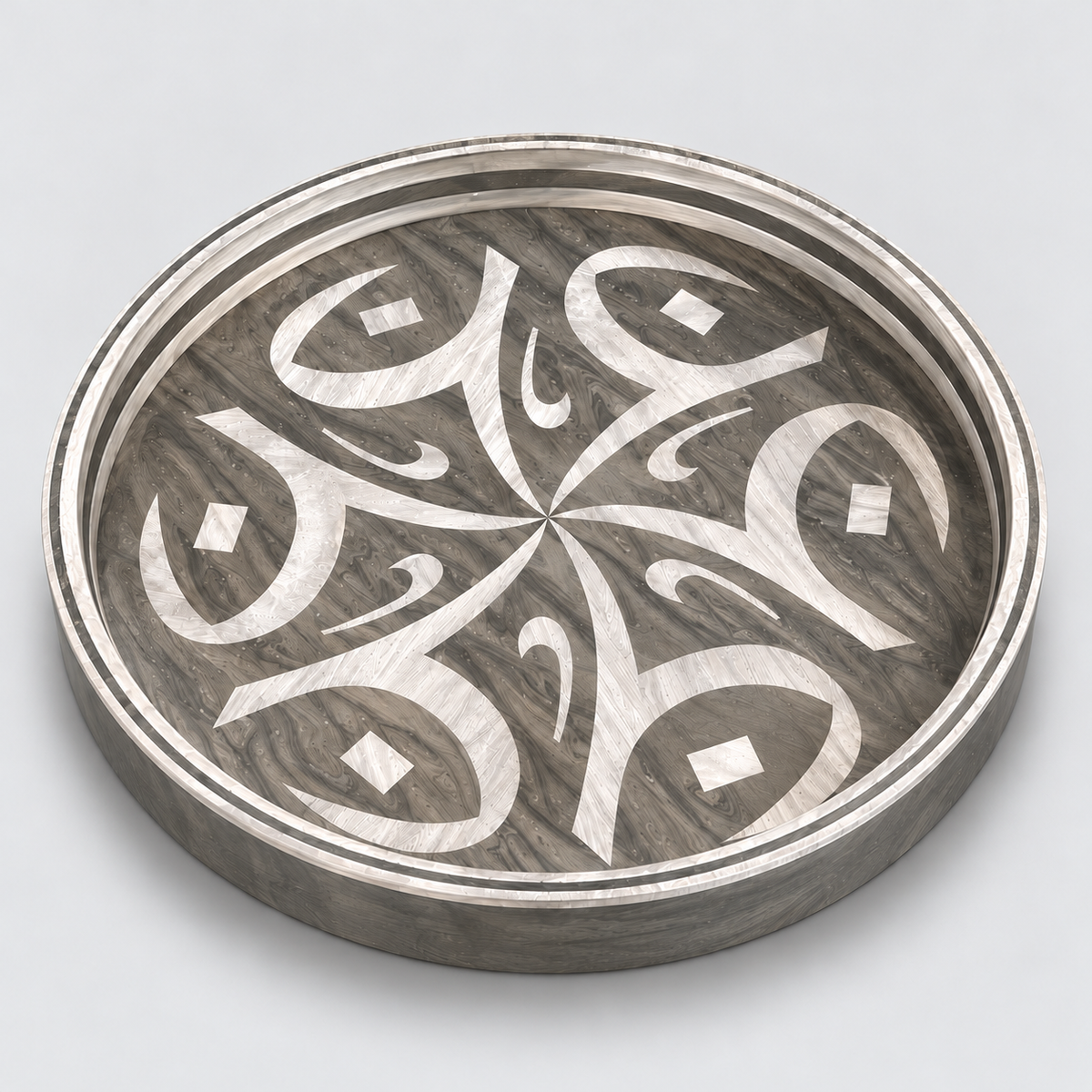 Round Wooden Serving Tray with Mother-of-Pearl Effect