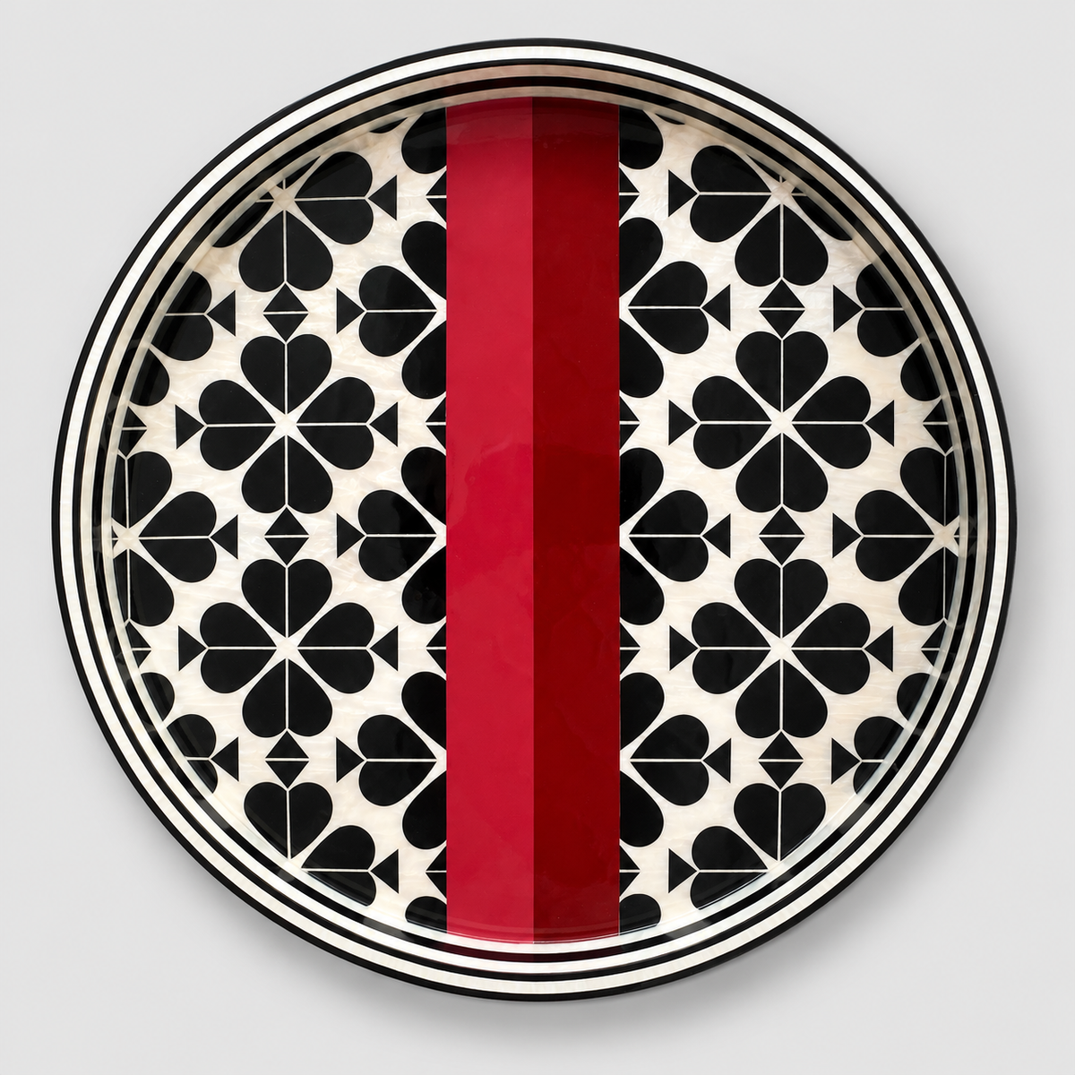 Round Wooden Serving Tray with Mother-of-Pearl Effect