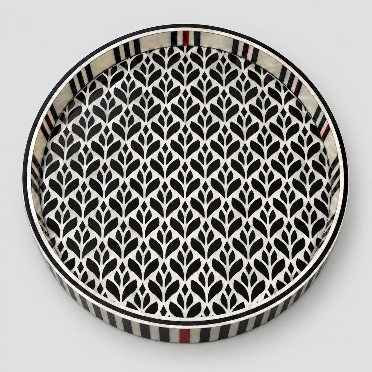 Round Wooden Serving Tray with Mother-of-Pearl Effect