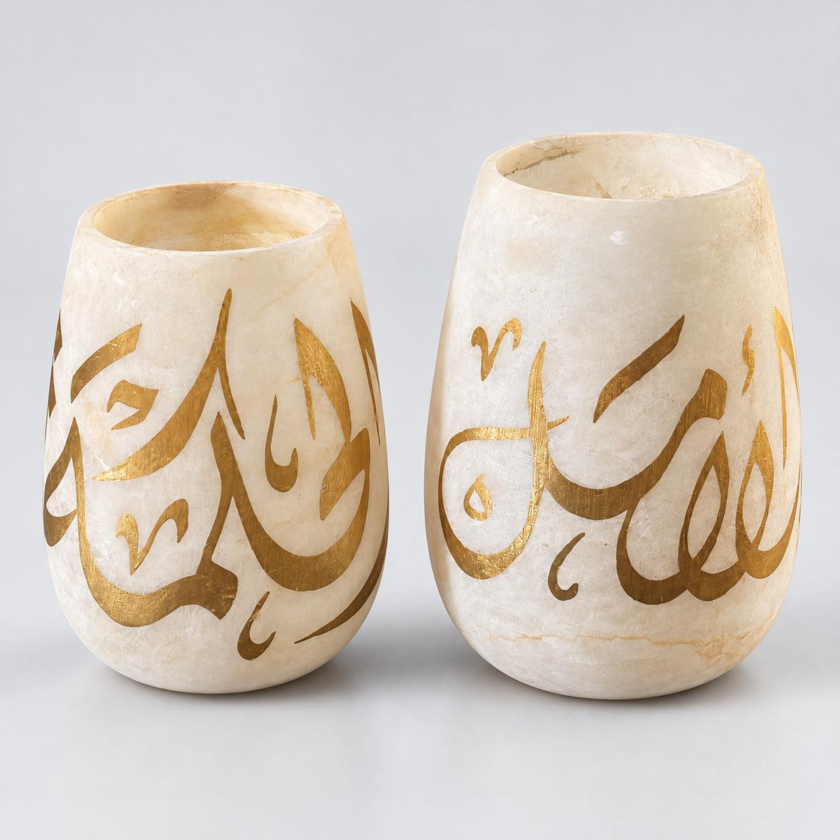 Gold Leaf Calligraphy Alabaster Vase