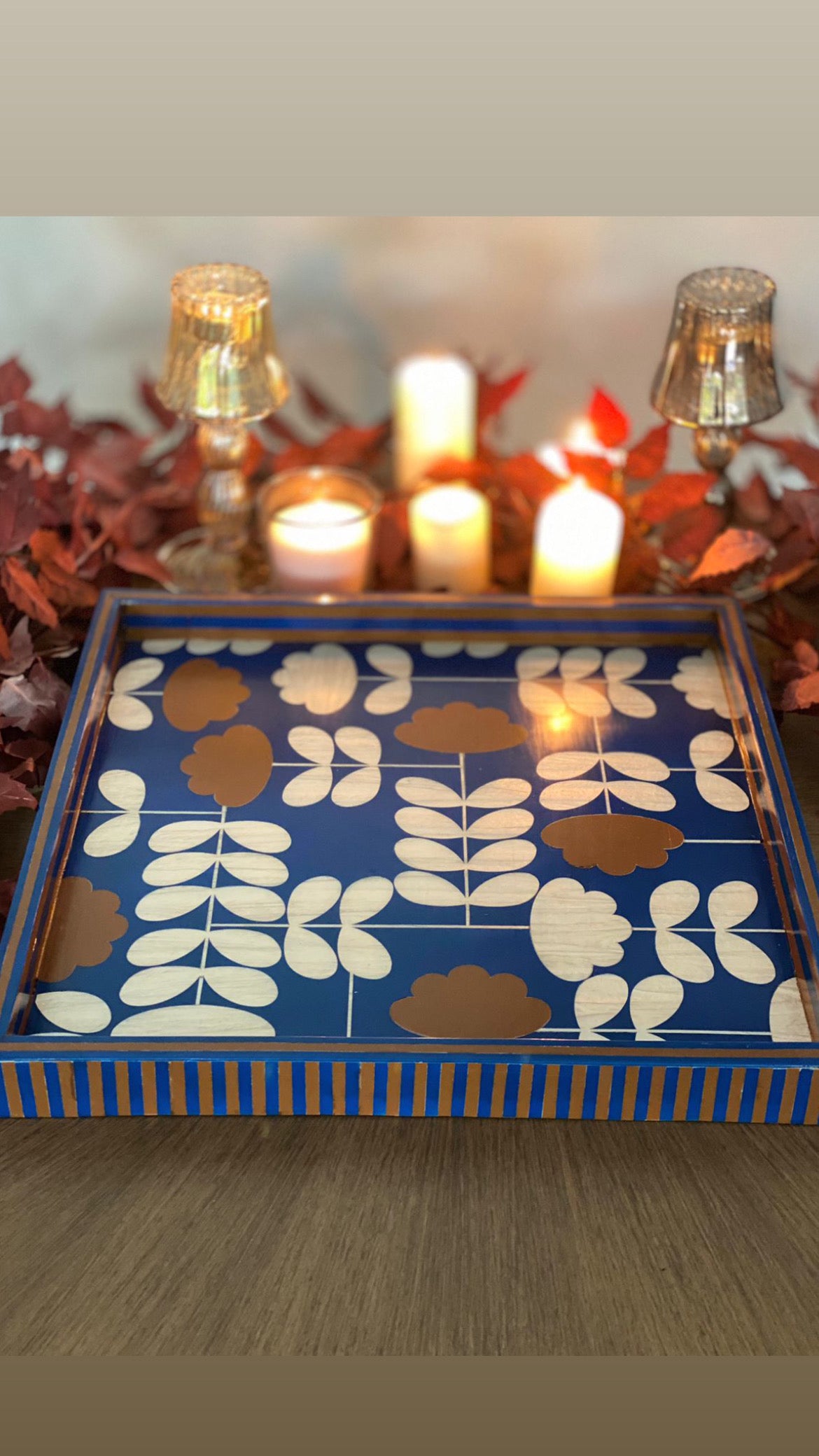 Premium Nautical Wooden Serving Tray – Blue Fish Pattern