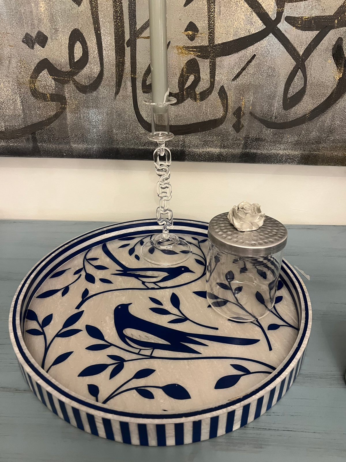 Premium Nautical Wooden Serving Tray – Blue Fish Pattern