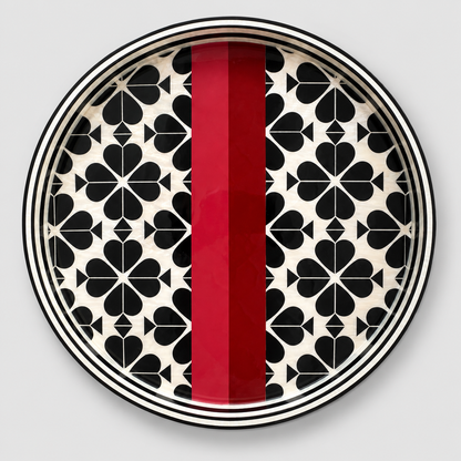 Round Wooden Serving Tray with Mother-of-Pearl Effect