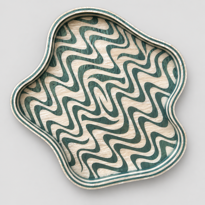 Patterned Wooden Serving Tray with Mother-of-Pearl Effect