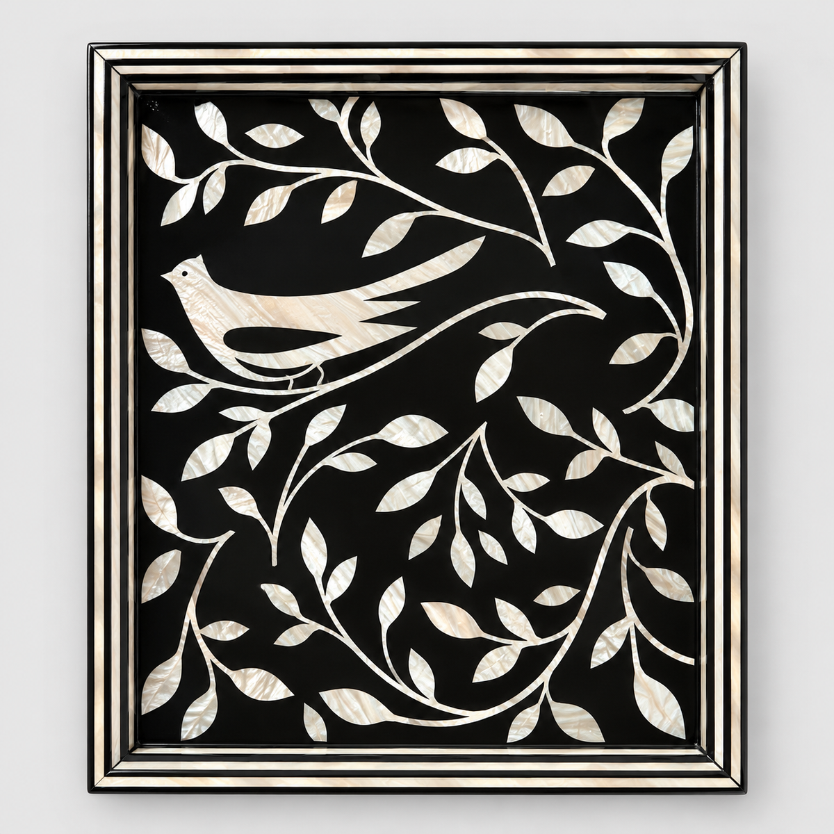Patterned Wooden Serving Tray with Mother-of-Pearl Effect