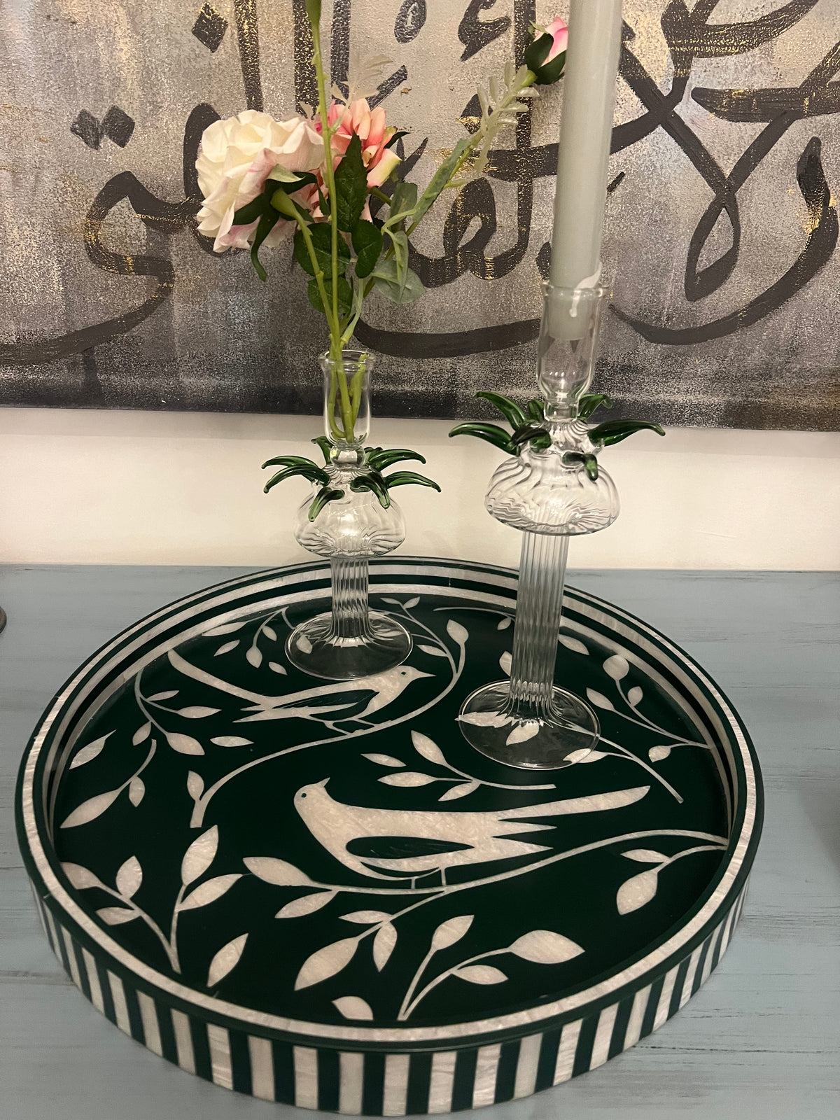 Premium Nautical Wooden Serving Tray – Blue Fish Pattern
