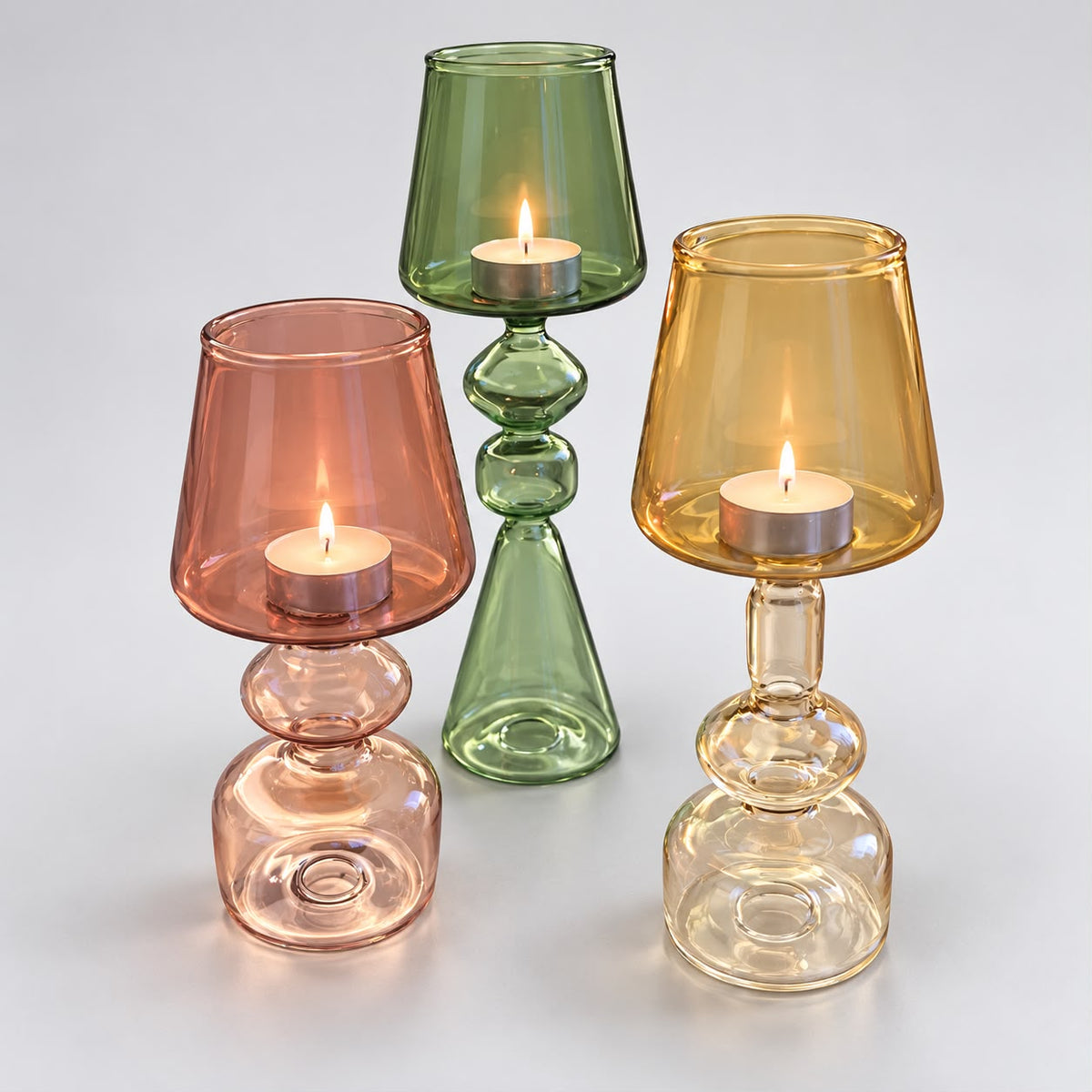 Raffine Set of 3 Blown Glass Candle Holders